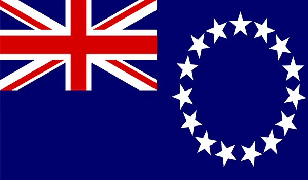Foto de bandeira das Ilhas Cook, que se localizam no Pacífico Sul.