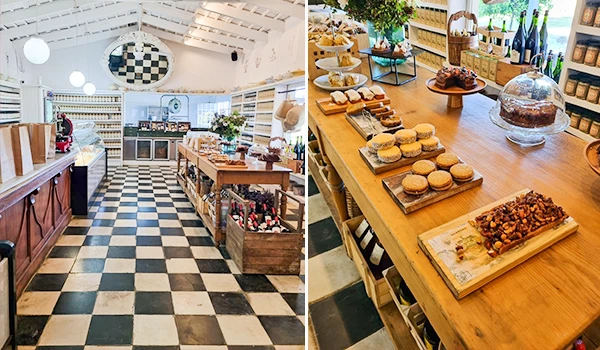 Imagem de uma loja de produtos artesanais com ambiente acolhedor, móvel de madeira, prateleiras com produtos e uma mesa com opções de doces e salgados artesanais, ideal para quem busca produtos locais ou decoração rústica. vinícolas de Punta del Este.