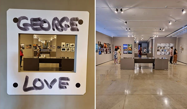 Exposição de arte em uma galeria com obras e visitantes apreciando as obras, promovendo criatividade e cultura com foco em arte contemporânea.