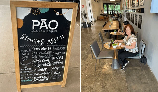 Imagem de uma padaria artesanal orgânica chamada Pão especializada em pães feitos com ingredientes naturais e uma ambiente aconchegante para os clientes.
