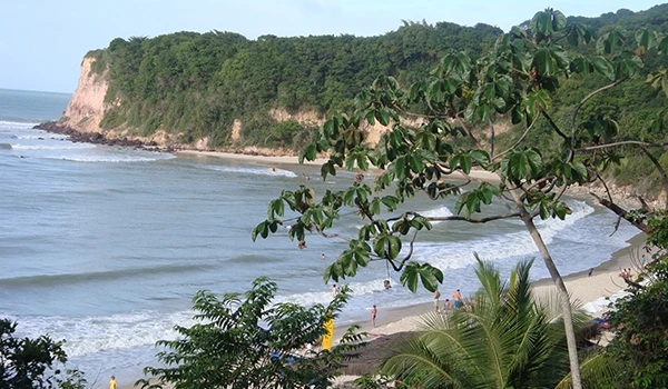 Uma bela praia cercada por vegetação verdejante, águas calmas e areias finas, ideal para relaxar e aproveitar o sol em Pipa, ideal para decidir férias na montanha ou na praia.