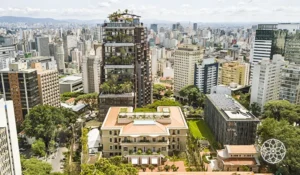 Foto aérea da cidade de São Paulo, tendo ao centro a Cidade Matarazzo.