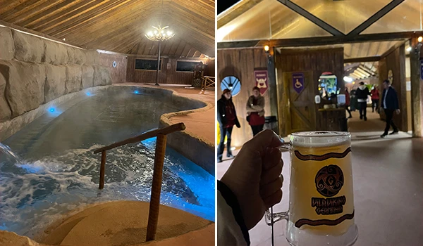 Imagem de um espaço de spa com piscina aquecida e área de descanso em um ambiente aconchegante, ideal para relaxar e aproveitar momentos de lazer com conforto. Vila Viking e o “Quarto do Rei”.