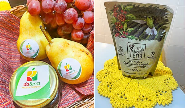 2 fotos uma frutas frescas e geléias, outra com o famoso Café da Nossa Terra, produtos de Mococa.